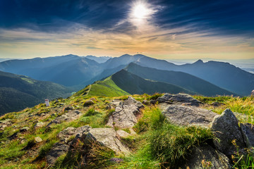 Beautiful sunset in mountains in Poland