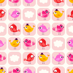 seamless cute birds cartoon background wallpaper