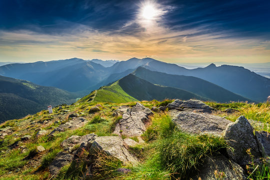 Fototapeta Beautiful sunset in mountains in Poland