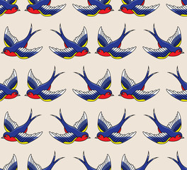 Materiał do szycia old school pattern with birds and letters