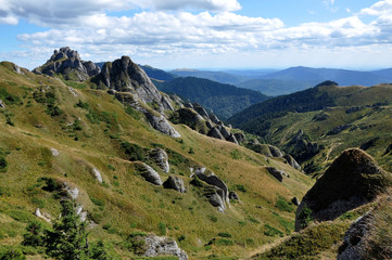 Beautiful mountain vista, sedimentary rocks in the Carpathians