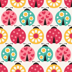 seamless ladybird cartoon pattern - 91179926