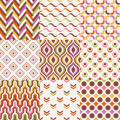seamless colorful retro geometric pattern set