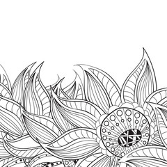 Abstract zentangle decorative border. Doodle black and white wavy design element.