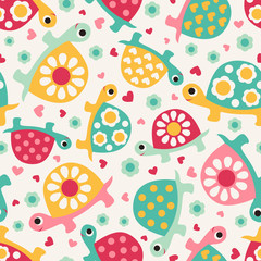 seamless turtle cartoon pattern - 91180579