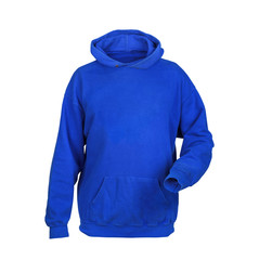 blue sweatshirt with hood isolated on white background