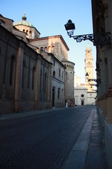 Fototapeta na wymiar Side elevation of the Cathedral of Santa Maria Assunta in Strada Duomo in Parma Italy 