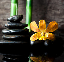 spa concept zen stones and orchid,wood background