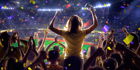 Fans on stadium game panorama view - obrazy, fototapety, plakaty
