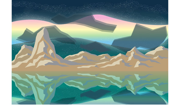Mountain with aurora in night sky