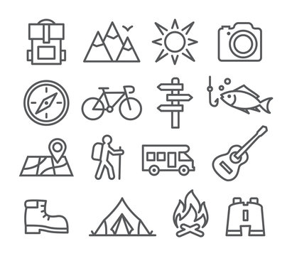 Camping line icons