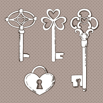 Set of vintage keys. Vector illustration