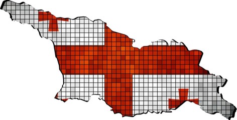 Fototapeta premium Georgia map with flag inside, Georgia map grunge mosaic, Georgian historical national flag in mosaic, Grunge Georgia flags with map, Abstract grunge mosaic vector