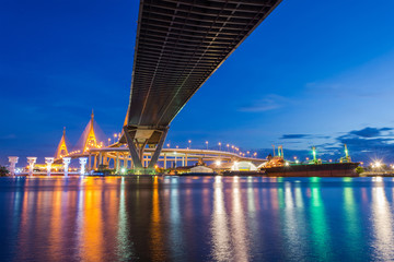 Fototapeta na wymiar The bridge crosses the Chao Phraya River, Bhumibol Bridge or Ind