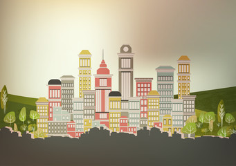 Town City Street - Vector Illustration