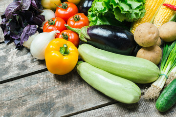 Harvest of fresh vegetables close up