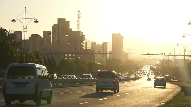 City traffic at dusk