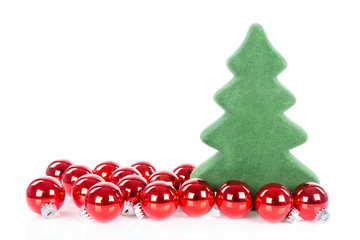 Christmas tree with red Christmas balls and copy space
