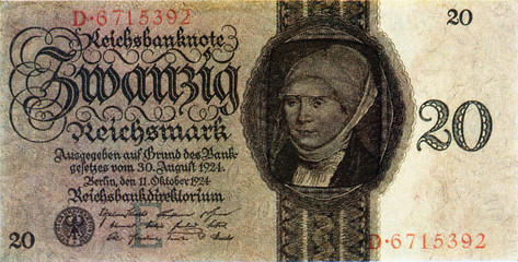 Historische Banknote, 11. Oktober 1924, Zwanzig Mark, Deutschland