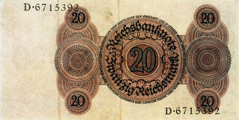 Historische Banknote, 11. Oktober 1924, Zwanzig Mark, Deutschland