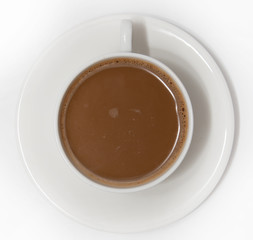coffee in a white cup and saucer