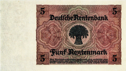 Historische Banknote, 2. Januar 1926, 5 Mark, Fünf Rentenmark, Deutschland