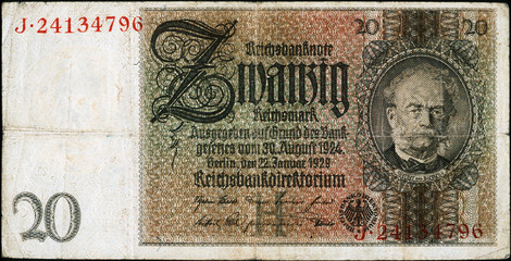 Historische Banknote, 22. Januar 1929, Zwanzig Mark, Deutschland