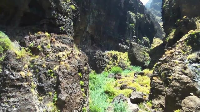 Aerial footage of Masca Canyon famous landmarck in Tenerife, Canary island, Spain.