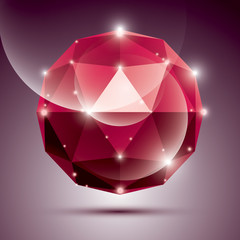 Abstract 3D red shiny sphere with sparkles, ruby glossy orb crea