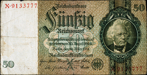 Historische Banknote, 30. März 1933, Fünfzig Mark, Deutschland