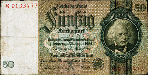 Historische Banknote, 30. M&auml;rz 1933, F&uuml;nfzig Mark, Deutschland