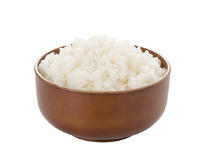Rice in a bowl on white background
