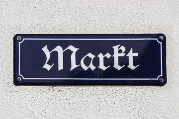 Street sign of the market place of Crimmitsch, Germany, 2015