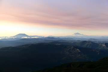 Naklejka na ściany i meble Mt St Helens and Mt Adams, Aerial View
