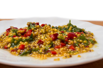 mustard. chili pepper. parsley. sauce for meat. white background
