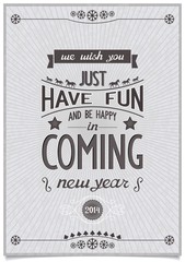 vintage style poster with lettering design wishes new year on grunge background