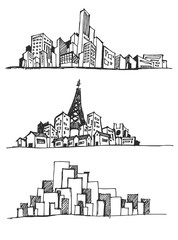 Cityscape Vector Illustration Line Sketched Up