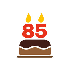 The birthday cake with candles in the form of number 85 icon. Birthday symbol. Flat