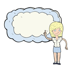 cartoon woman with text space cloud