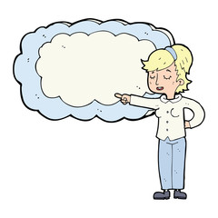 cartoon woman with text space cloud