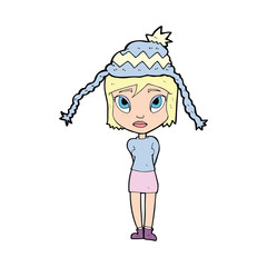 cartoon woman wearing winter hat