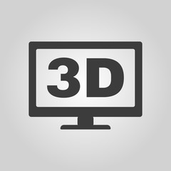 The 3d icon. Monitor and display, screen, movie symbol. Flat