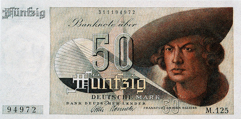 Historische Banknote, Bank Deutscher Länder, 9. Dezember 1948, Fünfzig Mark, Deutschland © hansmuench