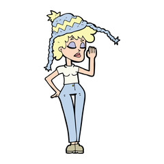 cartoon woman wearing winter hat