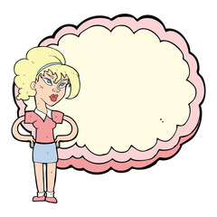 cartoon woman in front of cloud