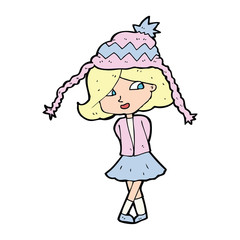 cartoon happy girl wearing hat