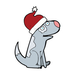 cartoon dog wearing christmas hat