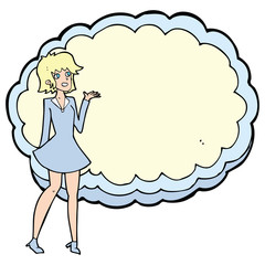 cartoon friendly woman with cloud text space
