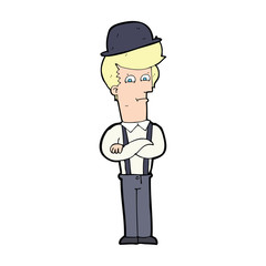 cartoon man in bowler hat with crosssed arms