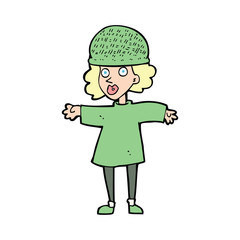 cartoon woman wearing winter hat
